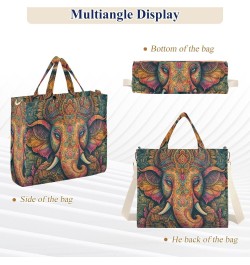 Art Elephant Portrait Corduroy Tote Bag for Women, Handbag Purse with Detachable Strap $11.97 Totes