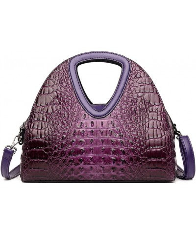 Top-handle Purse for Women Crocodile Print PU Leather Shoulder Handbag Waterproof Crossbody Bag with Adjustable Strap Purple ...