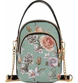 Floral Roses Small Crossbody Handbag for Women Mini Over Shoulder Purse with Three Zippered Pockets Durable Wallet Purses for...