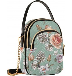 Floral Roses Small Crossbody Handbag for Women Mini Over Shoulder Purse with Three Zippered Pockets Durable Wallet Purses for...