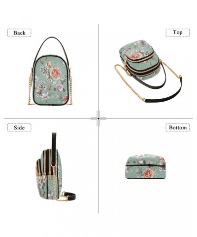 Floral Roses Small Crossbody Handbag for Women Mini Over Shoulder Purse with Three Zippered Pockets Durable Wallet Purses for...