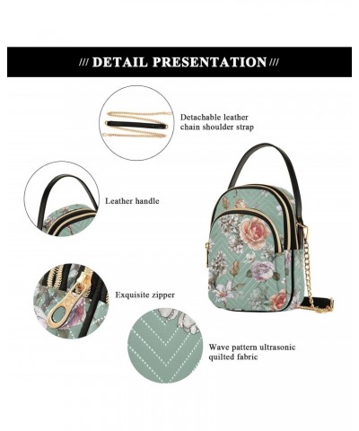 Floral Roses Small Crossbody Handbag for Women Mini Over Shoulder Purse with Three Zippered Pockets Durable Wallet Purses for...