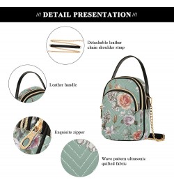 Floral Roses Small Crossbody Handbag for Women Mini Over Shoulder Purse with Three Zippered Pockets Durable Wallet Purses for...