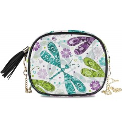 Small Crossbody Bag Doodle Mosaic Colorful Gragonflies Womens Shoulder Chain Bag PU Leather Small Purse With Tassel $13.67 Sh...