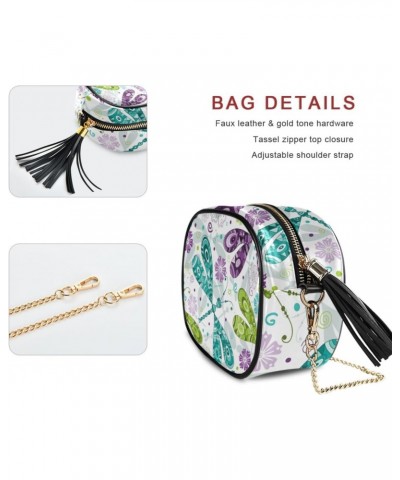 Small Crossbody Bag Doodle Mosaic Colorful Gragonflies Womens Shoulder Chain Bag PU Leather Small Purse With Tassel $13.67 Sh...