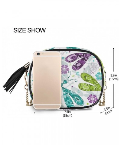 Small Crossbody Bag Doodle Mosaic Colorful Gragonflies Womens Shoulder Chain Bag PU Leather Small Purse With Tassel $13.67 Sh...