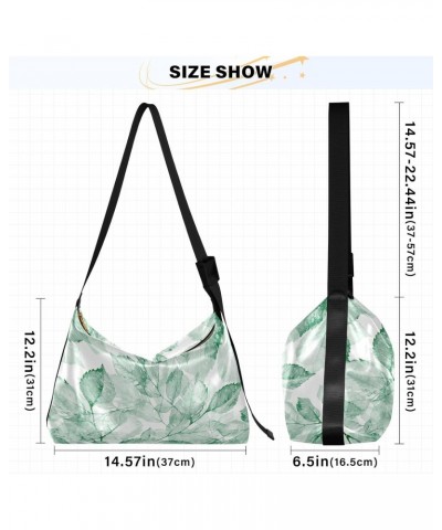 Watercolor Leaves Hobo Shoulder Bag for Women Men PU Leather Crossbody Bag Slouchy Tote Handbags for Traveling Working Shoppi...