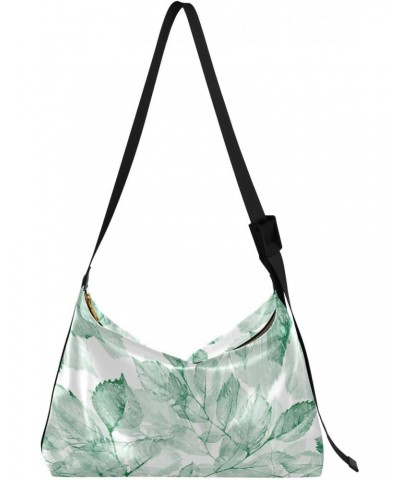 Watercolor Leaves Hobo Shoulder Bag for Women Men PU Leather Crossbody Bag Slouchy Tote Handbags for Traveling Working Shoppi...