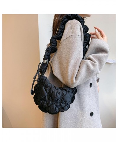 Pleated Cloud Bubble Satchel Bag French Drawstring Shoulder Bag Nylon Padded Handbag Women Quilted Down Crossbody Bag Brown $...