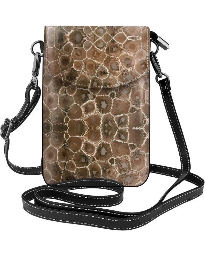 women leather Cell Phone Purse Petoskey Stone picture Multifunction,Soft, durable,Convenient for daily use and travel, Black,...