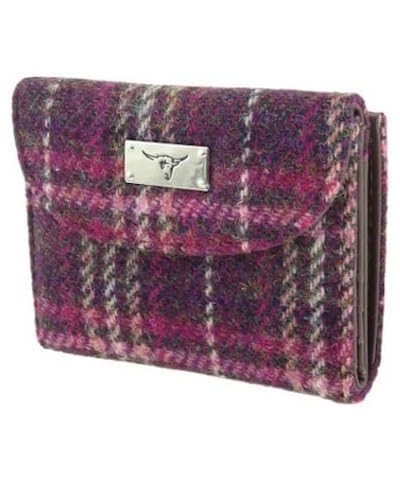 Purple Tartan Check Harris Tweed Jura Short Ladies Purse Wallet, Purple $23.90 Wallets