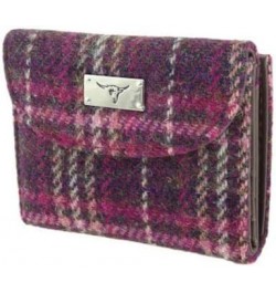 Purple Tartan Check Harris Tweed Jura Short Ladies Purse Wallet, Purple $23.90 Wallets