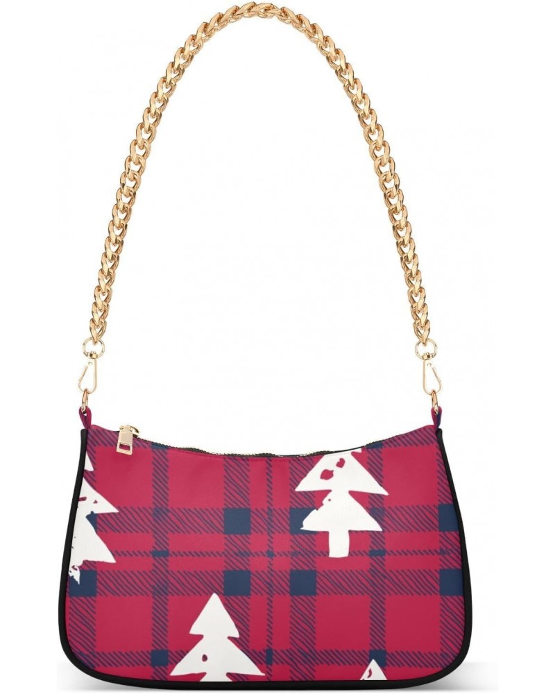 Crossbody Bags for Women Shoulder Purse Christmas Tree Red Check Handbags Stylish Clutch Purse with Chain Strap $12.30 Totes