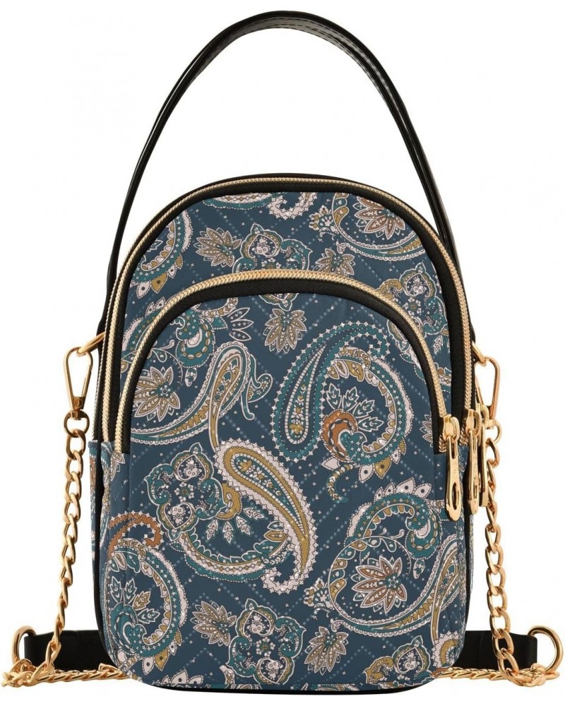 Chain Crossbody Bags for Women Indian Paisley Pattern Quilted Shoulder Crossbody Handbags Travel Cross Body Cell Phone Purses...