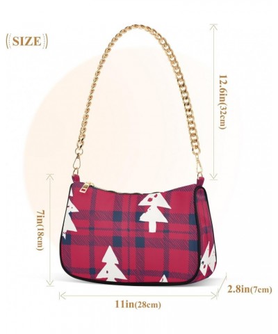 Crossbody Bags for Women Shoulder Purse Christmas Tree Red Check Handbags Stylish Clutch Purse with Chain Strap $12.30 Totes