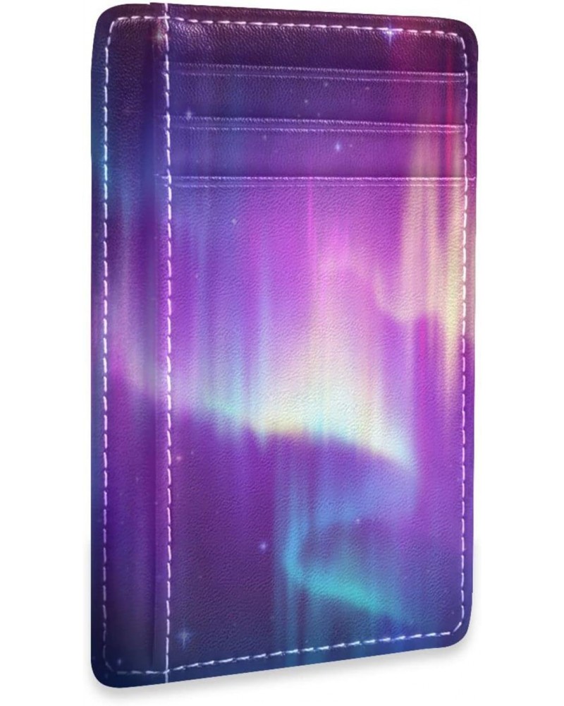 Chic Abstract Aurora Borealis Slim Minimalist Wallet Rfid Blocking Card Wallets PU Leather Front Pocket Wallets $9.53 Wallets