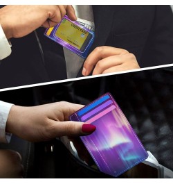 Chic Abstract Aurora Borealis Slim Minimalist Wallet Rfid Blocking Card Wallets PU Leather Front Pocket Wallets $9.53 Wallets