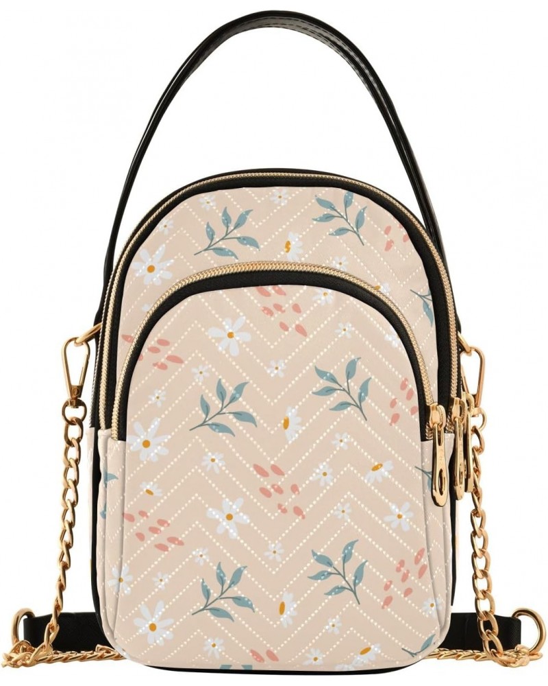 Women Crossbody Handbag Little White Flowers and Branches Quilted Chain Bag $13.77 Crossbody Bags