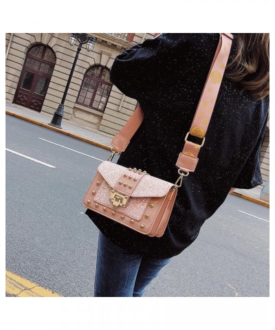 Korean Style Fashionable Sequined Personalized Rivet Wide Shoulder Strap Crossbody Small Square Bag For Women White $9.80 Sho...