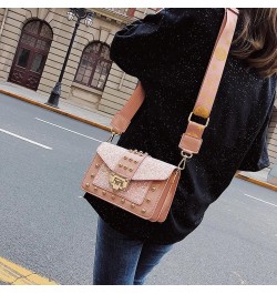 Korean Style Fashionable Sequined Personalized Rivet Wide Shoulder Strap Crossbody Small Square Bag For Women White $9.80 Sho...