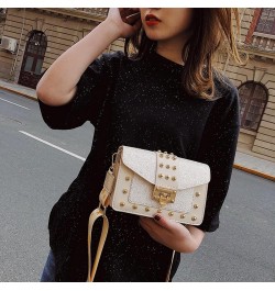 Korean Style Fashionable Sequined Personalized Rivet Wide Shoulder Strap Crossbody Small Square Bag For Women White $9.80 Sho...