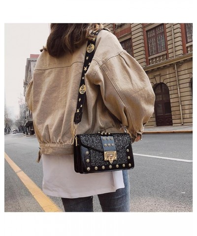 Korean Style Fashionable Sequined Personalized Rivet Wide Shoulder Strap Crossbody Small Square Bag For Women White $9.80 Sho...