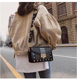 Korean Style Fashionable Sequined Personalized Rivet Wide Shoulder Strap Crossbody Small Square Bag For Women White $9.80 Sho...