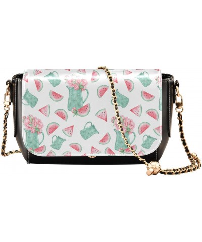 Slices Watermelon Peony Flowers Crossbody Bags for Women Shoulder Bag Leather Purse Handbag for Daily Gifts Work $21.19 Shoul...