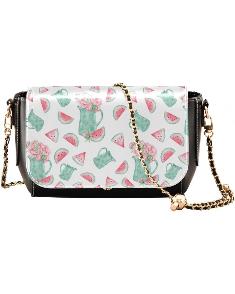 Slices Watermelon Peony Flowers Crossbody Bags for Women Shoulder Bag Leather Purse Handbag for Daily Gifts Work $21.19 Shoul...