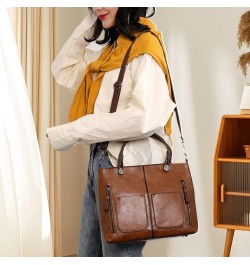 Ladies Vintage Leather Shoulder Bag,Vintage Leather Purse Shoulder Faux Leather Purse Work Bags with Multi-Pockets Handbag Br...