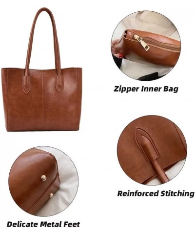 Purse and Handbag for Women Retro Leather Tote Bag Large Top Handle Satchel Daily Business Purse with Inner Zipper Bag Khaki ...