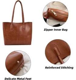 Purse and Handbag for Women Retro Leather Tote Bag Large Top Handle Satchel Daily Business Purse with Inner Zipper Bag Khaki ...