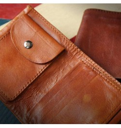 Original Handmade Retro Portable Vegetable Tanned Short Wallet First Layer Leather Ultra-Thin Wallet for Gift (Color : Coffee...