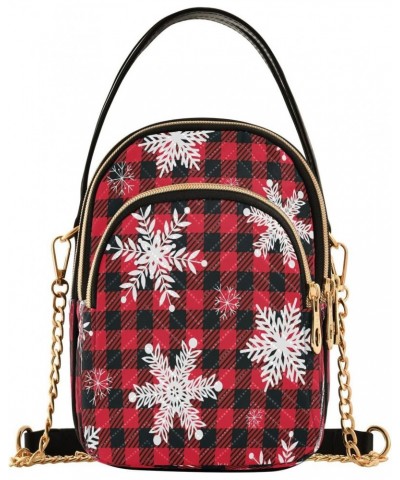 Crossbody Bags Crossbody Purse Chest Bag Christmas Snowflake Checkered Plaid for Women Trendy $13.91 Crossbody Bags