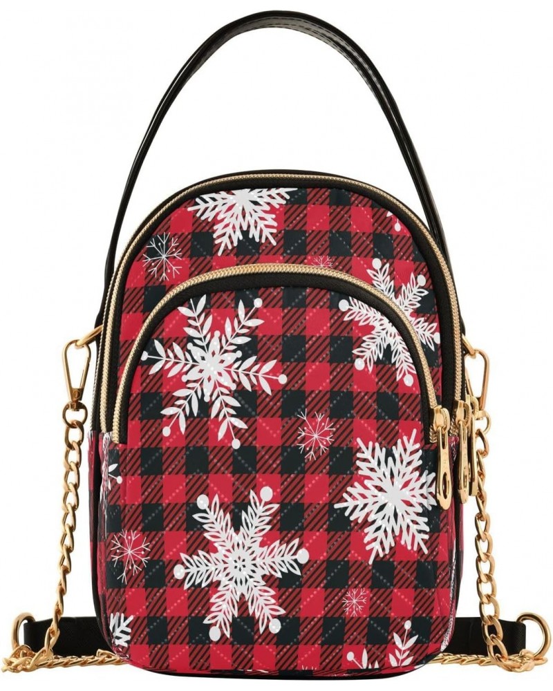 Crossbody Bags Crossbody Purse Chest Bag Christmas Snowflake Checkered Plaid for Women Trendy $13.91 Crossbody Bags