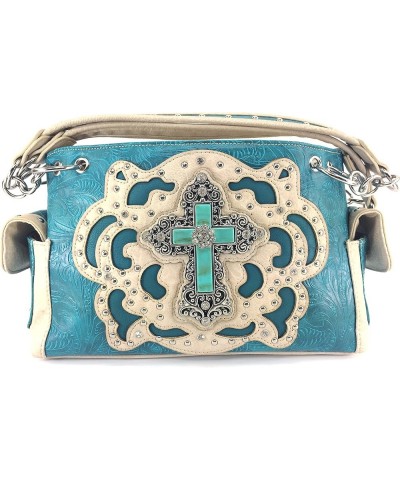 Tooled Turquoise Stone Cross Rhinestone Laser Cut Shoulder Chain Concealed Carry Handbag Purse Wallet Messenger Turquoise Han...