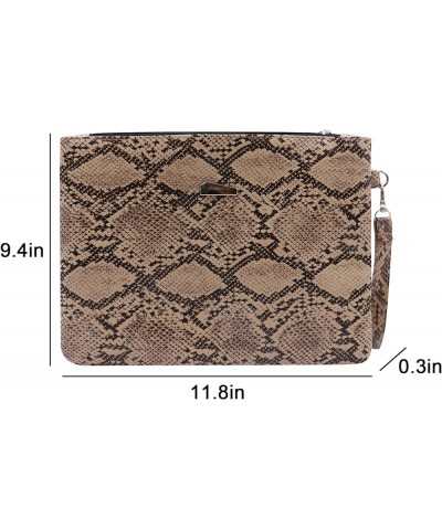 Womens' Oversized Clutch Bag Purse, Snake Skin Envelope Bag Evening Handbags with Strap, Wristlet Wallet Brown $9.61 Evening ...