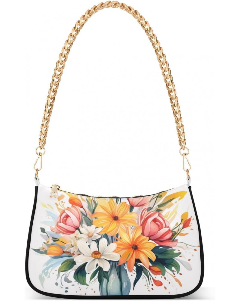 Shoulder Bags for Women Bouquet Of Flowers in A Vase Hobo Tote Handbag Small Clutch Purse with Zipper Closure $18.28 Shoulder...