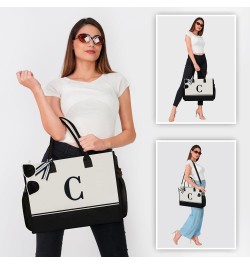 Personalized Initial Tote Bag with 5 Pockets, Top Zipper Closure, Birthday Gift Set for Women, Mom, Teachers Black & White Le...