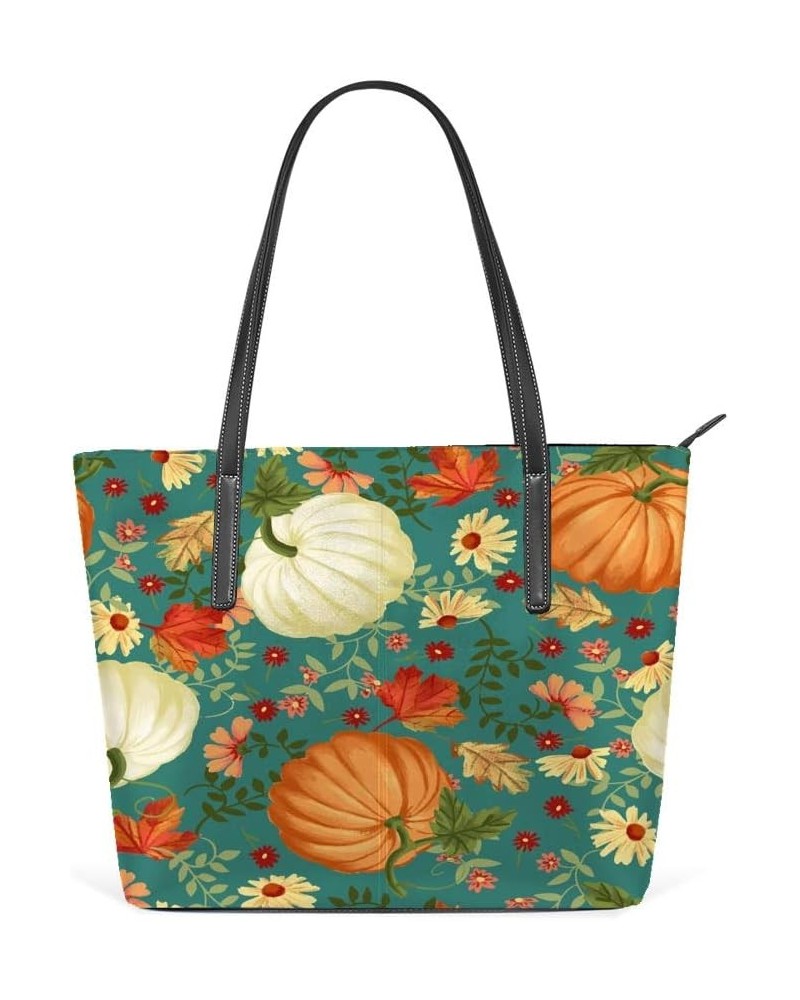 Tote Handbag Women PU Leather Fashion Zipper Shoulder Bag Large Capacity Pumpkin Background $18.86 Totes