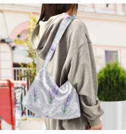 Lavender Flowers Tote Handbags for Women Ultra Soft Fluffy Shoulder Bag with Zipper Fashion Durable Furry Purse for Concert P...