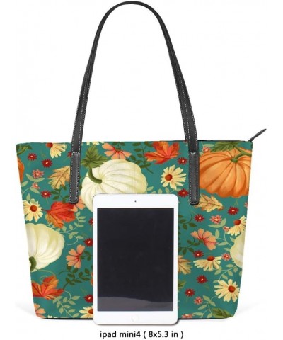 Tote Handbag Women PU Leather Fashion Zipper Shoulder Bag Large Capacity Pumpkin Background $18.86 Totes