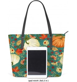 Tote Handbag Women PU Leather Fashion Zipper Shoulder Bag Large Capacity Pumpkin Background $18.86 Totes