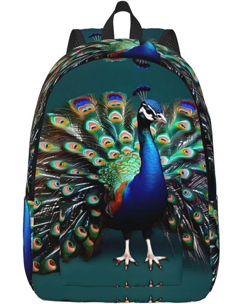 Beautiful Peacock Print Unisex Canvas Bag Canvas Shoulder Pouch Pack Lightweight Backpack For Woman Lady Black Small $18.92 B...