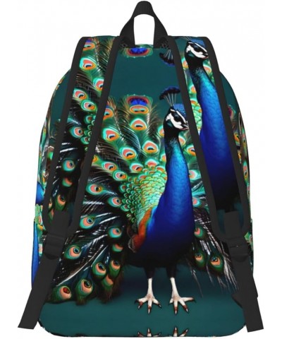 Beautiful Peacock Print Unisex Canvas Bag Canvas Shoulder Pouch Pack Lightweight Backpack For Woman Lady Black Small $18.92 B...