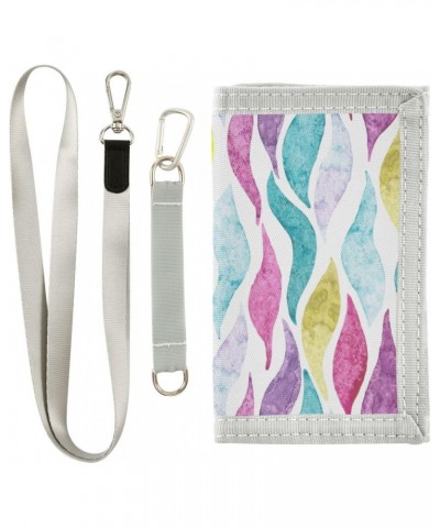 Watercolor Colorful Waves Trifold Wallet Fabric Wallet Small Nylon Wallet Card Wallet with Lanyard $10.19 Wallets