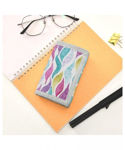 Watercolor Colorful Waves Trifold Wallet Fabric Wallet Small Nylon Wallet Card Wallet with Lanyard $10.19 Wallets