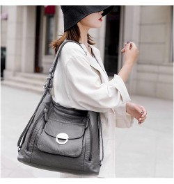 Luxury Designer Handbags for Women Shoulder Bag Large Capacity Soft Leather Handbag Double Zipper Bag (Color : Black, Size : ...