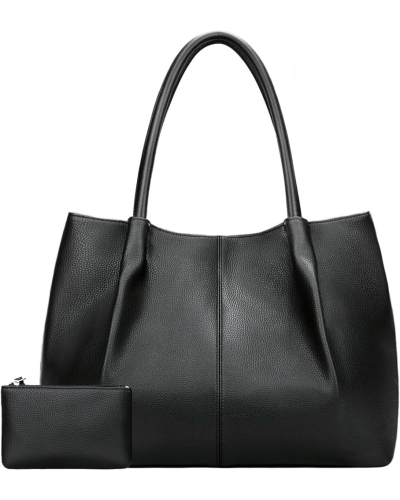 Tote Bag for Women Vegan Leather Shoulder Purse Large Capacity Travel Bag Black $18.47 Totes