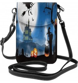 Women Cell Phone Purse Leather Crossbody Bag-Halloween Moon Night Witch Bats Mini Shoulder Bag Card Holder Wallet $26.39 Shou...